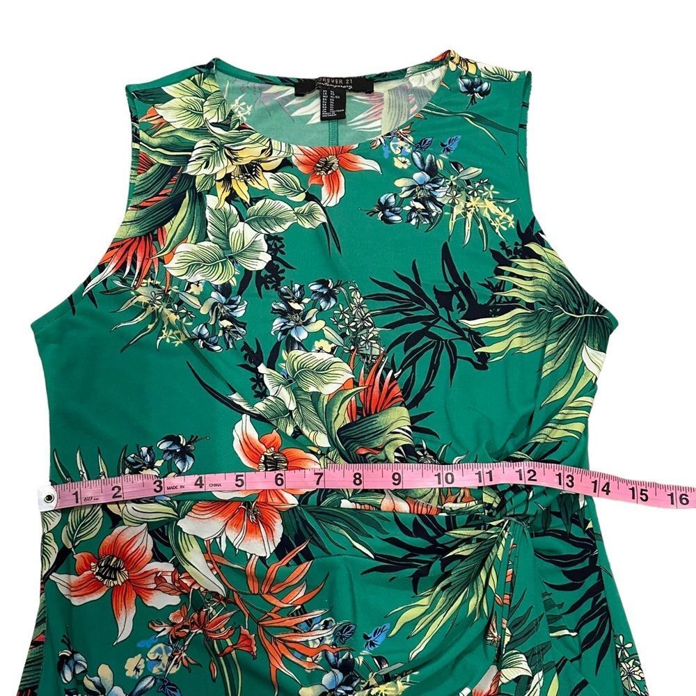 Forever 21 Green Tropical Floral Print Mock Wrap Dress - Size XL - Picture 13 of 15
